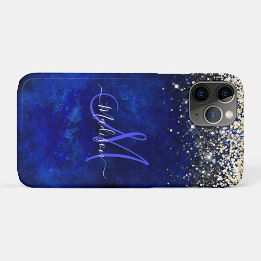 Niedliche Royal Blue Gold Imitate Glitzer Monogram Case-Mate iPhone Hülle (Rückseite (Horizontal))