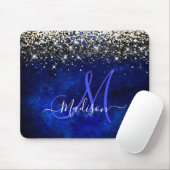 Niedliche Royal Blue Gold Imitate Glitzer Monogram Mousepad (Mit Mouse)