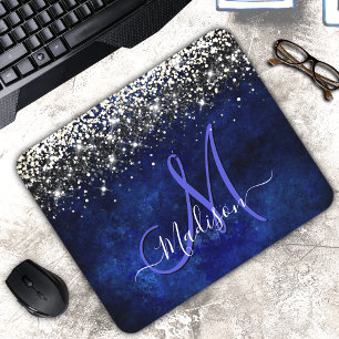 Niedliche Royal Blue Gold Imitate Glitzer Monogram Mousepad