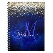 Niedliche Royal Blue Gold Imitate Glitzer Monogram Notizblock (Vorderseite)