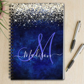 Niedliche Royal Blue Gold Imitate Glitzer Monogram Notizblock