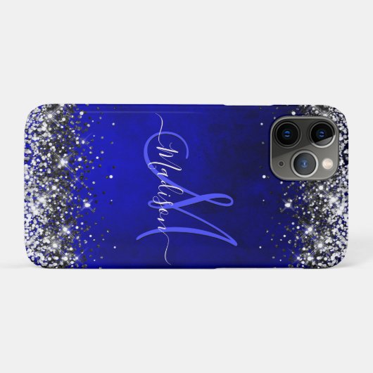 Niedliche Royal Blue Silver Imitate Glitzer Monogr Case-Mate iPhone Hülle (Rückseite (Horizontal))
