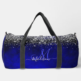 Niedliche Royal Blue Silver Imitate Glitzer Monogr Duffle Bag