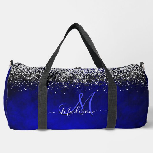 Niedliche Royal Blue Silver Imitate Glitzer Monogr Duffle Bag (Vorderseite)