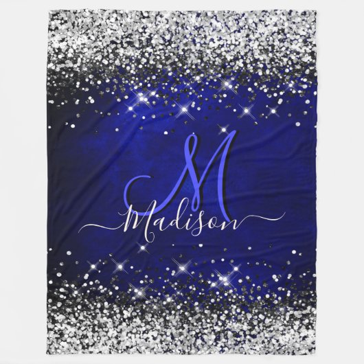 Niedliche Royal Blue Silver Imitate Glitzer Monogr Fleecedecke (Vorderseite)