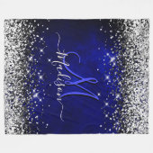 Niedliche Royal Blue Silver Imitate Glitzer Monogr Fleecedecke (Vorderseite (Horizontal))