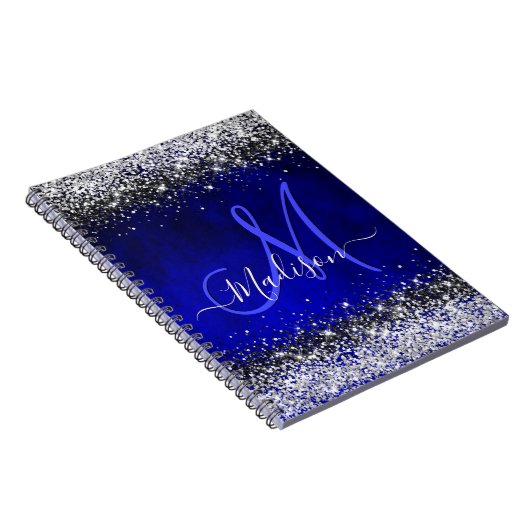 Niedliche Royal Blue Silver Imitate Glitzer Monogr Notizblock (Rechte Seite)