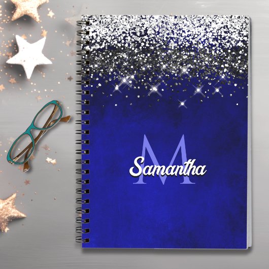 Niedliche Royal Blue Silver Imitate Glitzer Monogr Notizblock