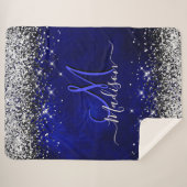Niedliche Royal Blue Silver Imitate Glitzer Monogr Sherpadecke (Vorderseite (Horizontal))