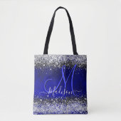 Niedliche Royal Blue Silver Imitate Glitzer Monogr Tasche (Vorderseite)