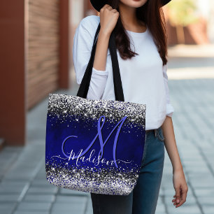 Niedliche Royal Blue Silver Imitate Glitzer Monogr Tasche