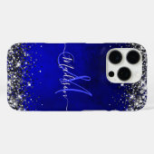 Niedliche Royal Blue Silver Imitats Glitzer Monogr Case-Mate iPhone Hülle (Rückseite (Horizontal))