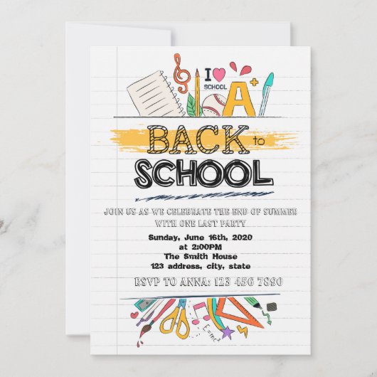 Niedliche Rückkehr zur Party Einladung der Schule (Vorderseite)