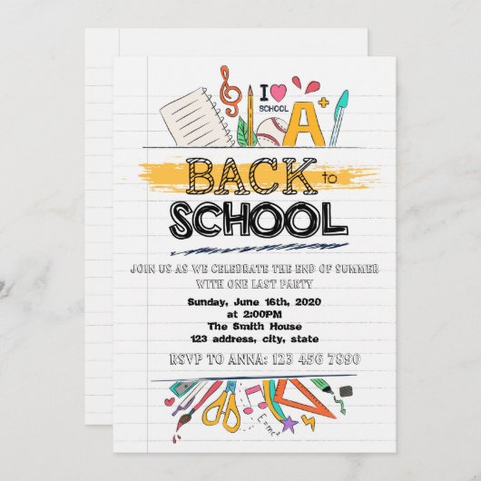 Niedliche Rückkehr zur Party Einladung der Schule (Vorne/Hinten)