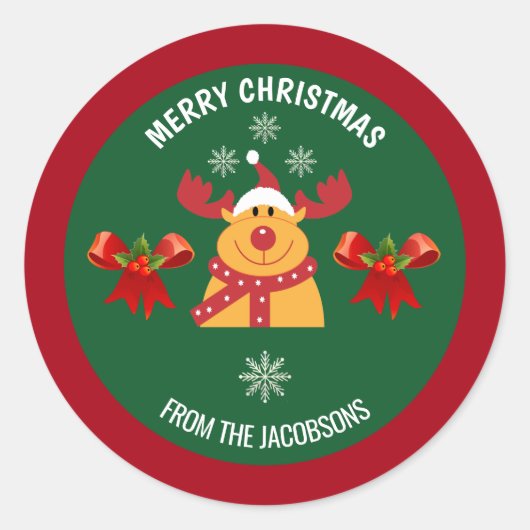Niedliche Rudolph der Rentier frohe Weihnachten au Runder Aufkleber (Vorderseite)
