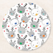 Niedliche Rudolph-Köpfe mit kleinen Sternen Runder Pappuntersetzer (Vorderseite)