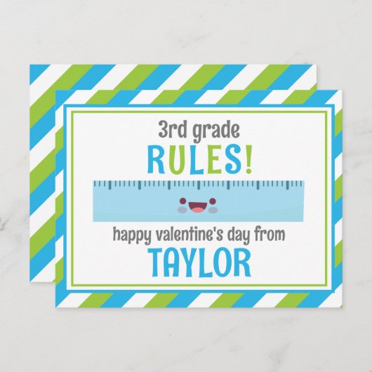 Niedliche Ruler Valentine-Klassenkarte Postkarte (Vorne/Hinten)