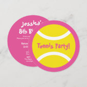 Niedliche runde Mädchentennis Geburtstags-Party Einladung (Vorne/Hinten)