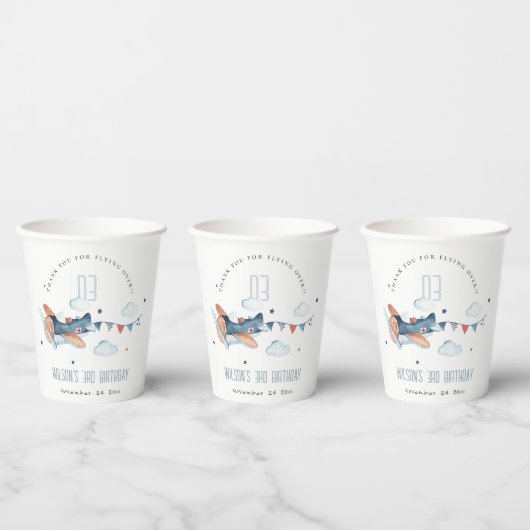 Niedliche Rust Navy Flugzeug Garland Cloud Stars G Pappbecher (Multi)