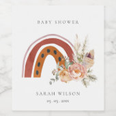 Niedliche Rust Orange Boho Bläsernieder Baby Dusch Weinetikett (Einzelnes Label)