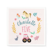 Niedliche Rustikal rosa Landtiere Kindergeburtstag