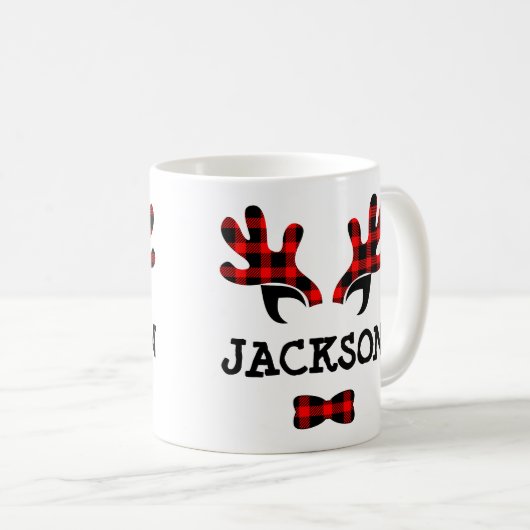Niedliche rustikale Buffalo Kariert Rentierfeind N Kaffeetasse (VorderseiteRechts)