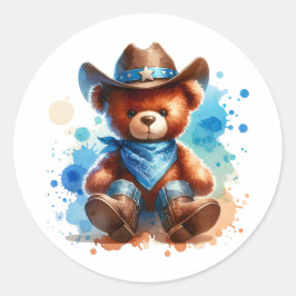 Niedliche rustikale Cowboy Teddy Bear Boy's Babydu Runder Aufkleber