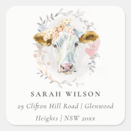 Niedliche Rustikale Holzofenfarm Blumenkrautadress Quadratischer Aufkleber