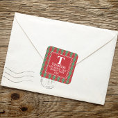 Niedliche rustikale Karierte Monogramm-Urlaubserfa Quadratischer Aufkleber