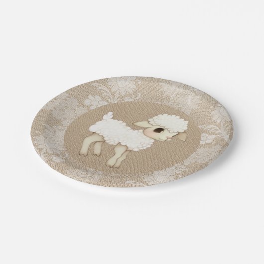 Niedliche Rustikale Lamm-Babyduschplatte Pappteller (Schrägansicht)