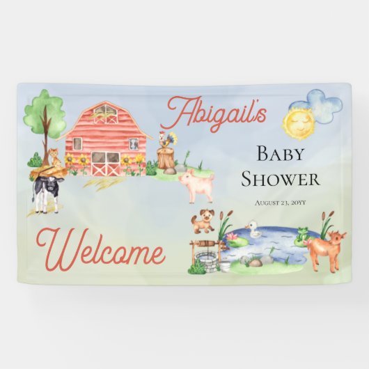 Niedliche Rustikale Landtiere Barnyard Babydusche Banner (Horizontal)