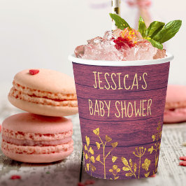 Niedliche rustikale Lila Goldflorennendusche Pappbecher