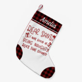 Niedliche rustikale Muster Funny Letter to Santa Kleiner Weihnachtsstrumpf (Vorderansicht (hängend))