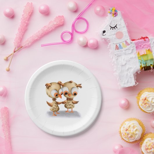 Niedliche Rustikale Owls Babydusche Pappteller (Party)
