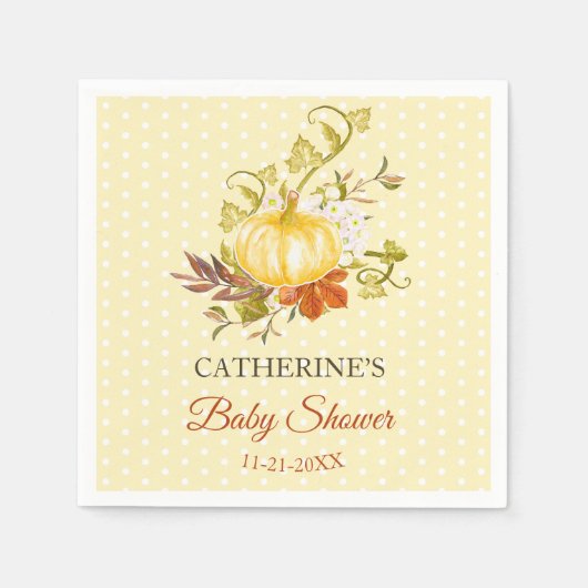 Niedliche rustikale Pumpkin Polka Dot Baby Dusche Serviette (Vorderseite)