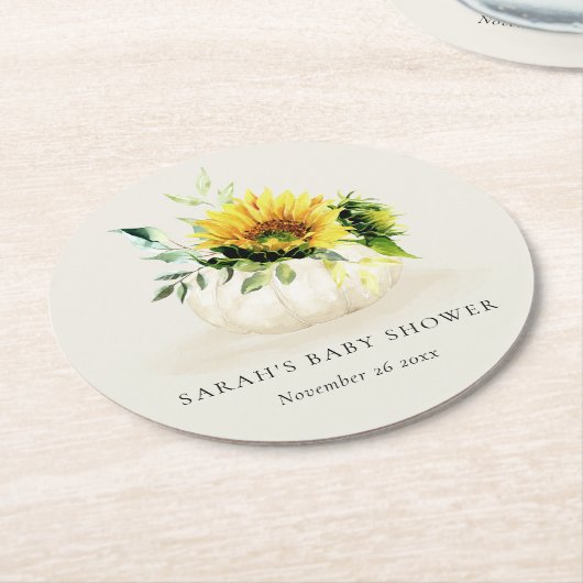 Niedliche rustikale Sonnenblumendusche Runder Pappuntersetzer (Angewinkelt)