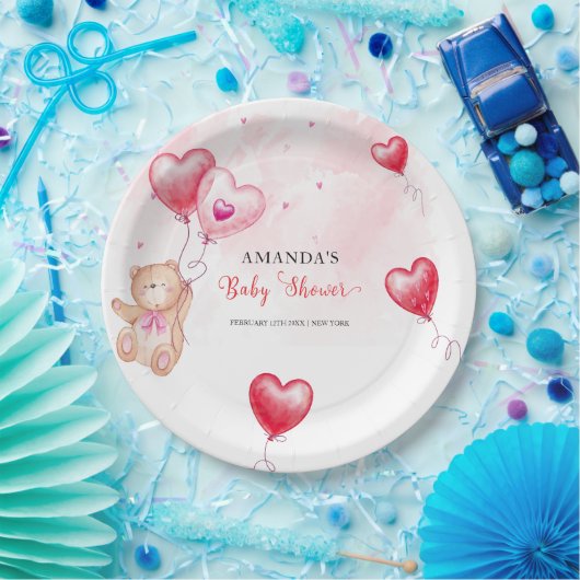 Niedliche Rustikale Teddy Bear Herzchen Balloon Ba Pappteller (Party)