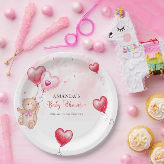 Niedliche Rustikale Teddy Bear Herzchen Balloon Ba Pappteller (Party)