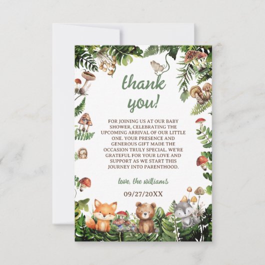 Niedliche Rustikale Tiere Grüne Kinderdusche Danke (Vorderseite)