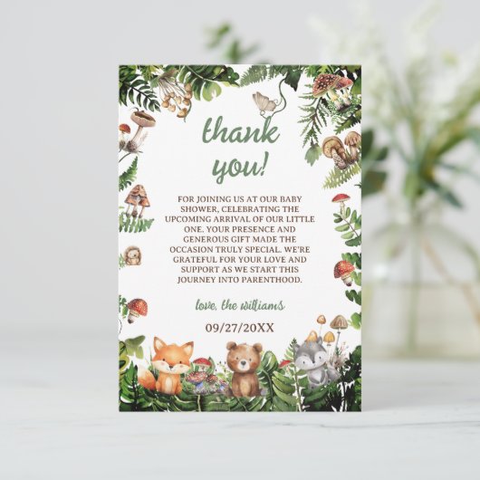 Niedliche Rustikale Tiere Grüne Kinderdusche Danke (Stehend Vorderseite)