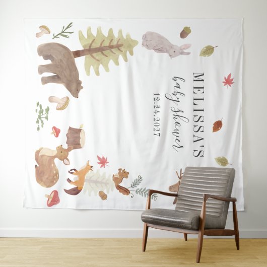 Niedliche Rustikale Waldtiere Kinderdusche Wandteppich (Beispiel (Horizontal))