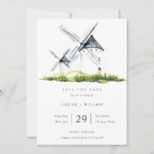 Niedliche Rustikale Windmühle Thema Save the Date 