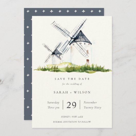 Niedliche Rustikale Windmühle Thema Save the Date  Dankeskarte (Vorne/Hinten)