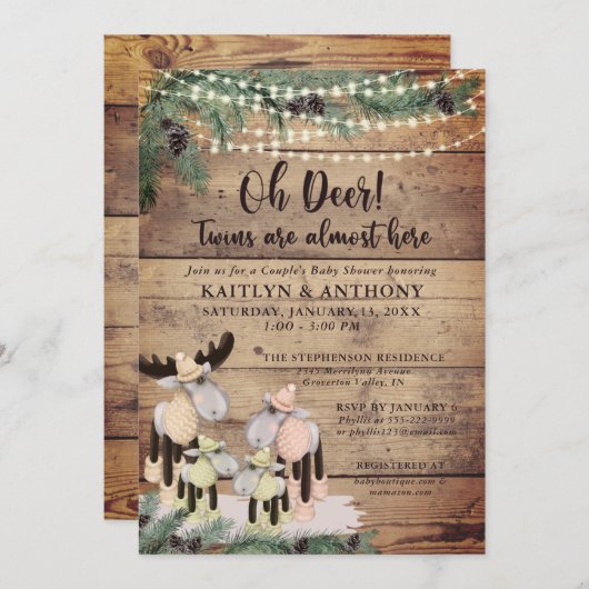 Niedliche Rustikale Winter-Hirschkuchen Kinderdusc Einladung (Vorne/Hinten)