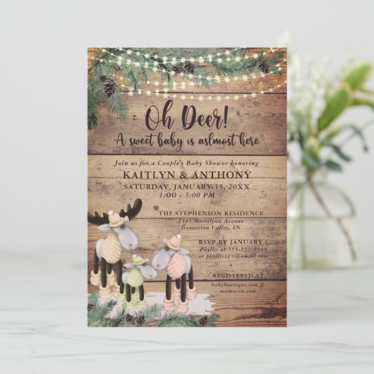 Niedliche rustikale Wintertauerndusche Einladung (Stehend Vorderseite)