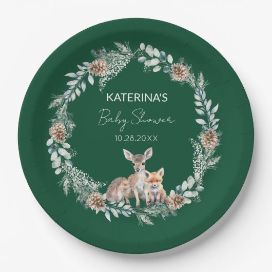 Niedliche rustikale Winterwaldlandtiere Kinderdusc Pappteller (Vorderseite)