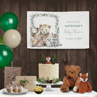 Niedliche rustikale Woodland Animals Kinderdusche Banner