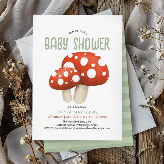 Niedliche rustikale Woodland-Pilzdusche Einladung