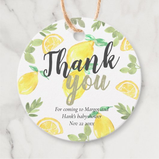 Niedliche rustikale Zitronenbabydusche für Anhänge Geschenkanhänger (Vorderseite)