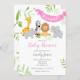Niedliche Safari Animals Baby Dusche Mädchen Einla Einladung